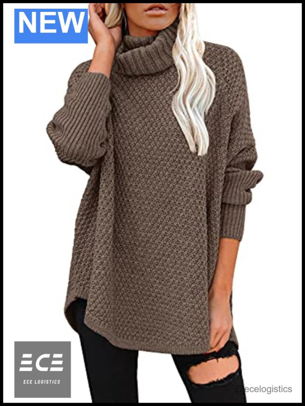 Oversized Turtleneck Long Sleeve Knit Tunic Sweater Pullover